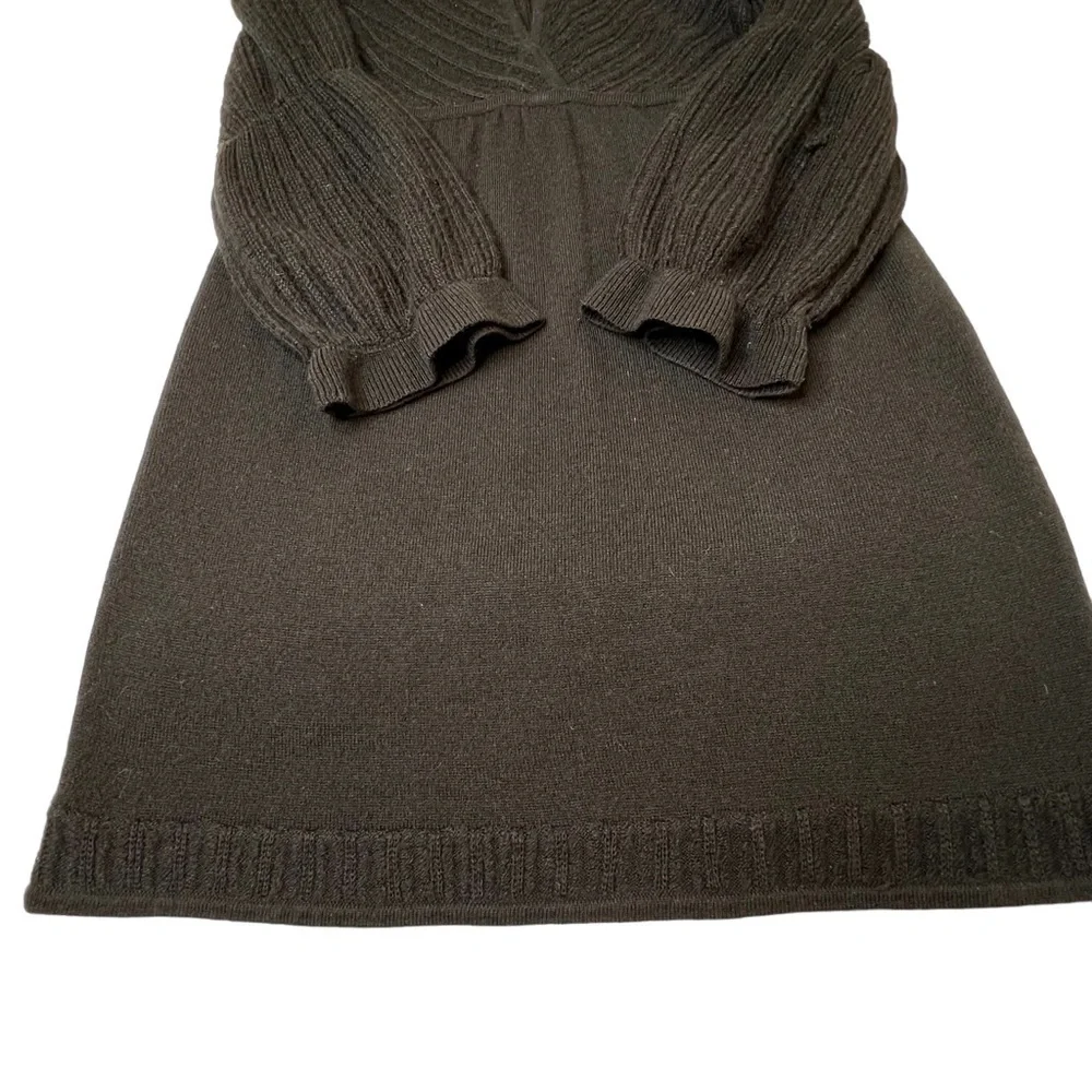 BEBE Black Knit Long Puff Sleeves Front Keyhole Dress LBD Size M